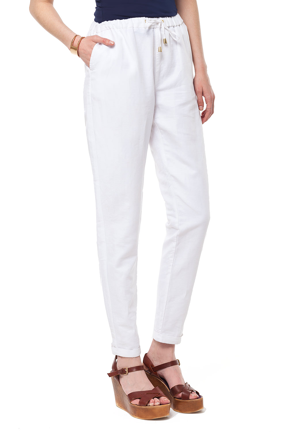 Фото товара 8991, белые льняные брюки