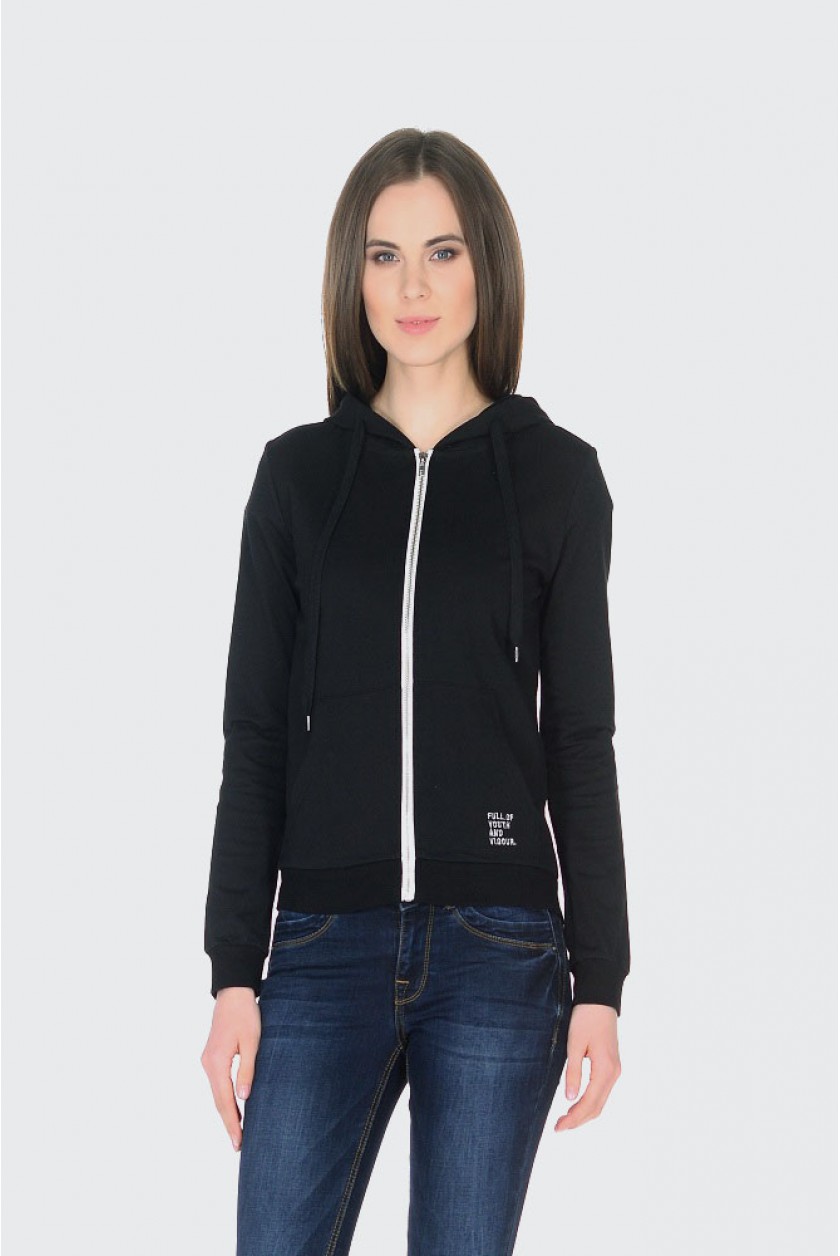 Фото товара 15160, черная толстовка на молнии с капюшоном